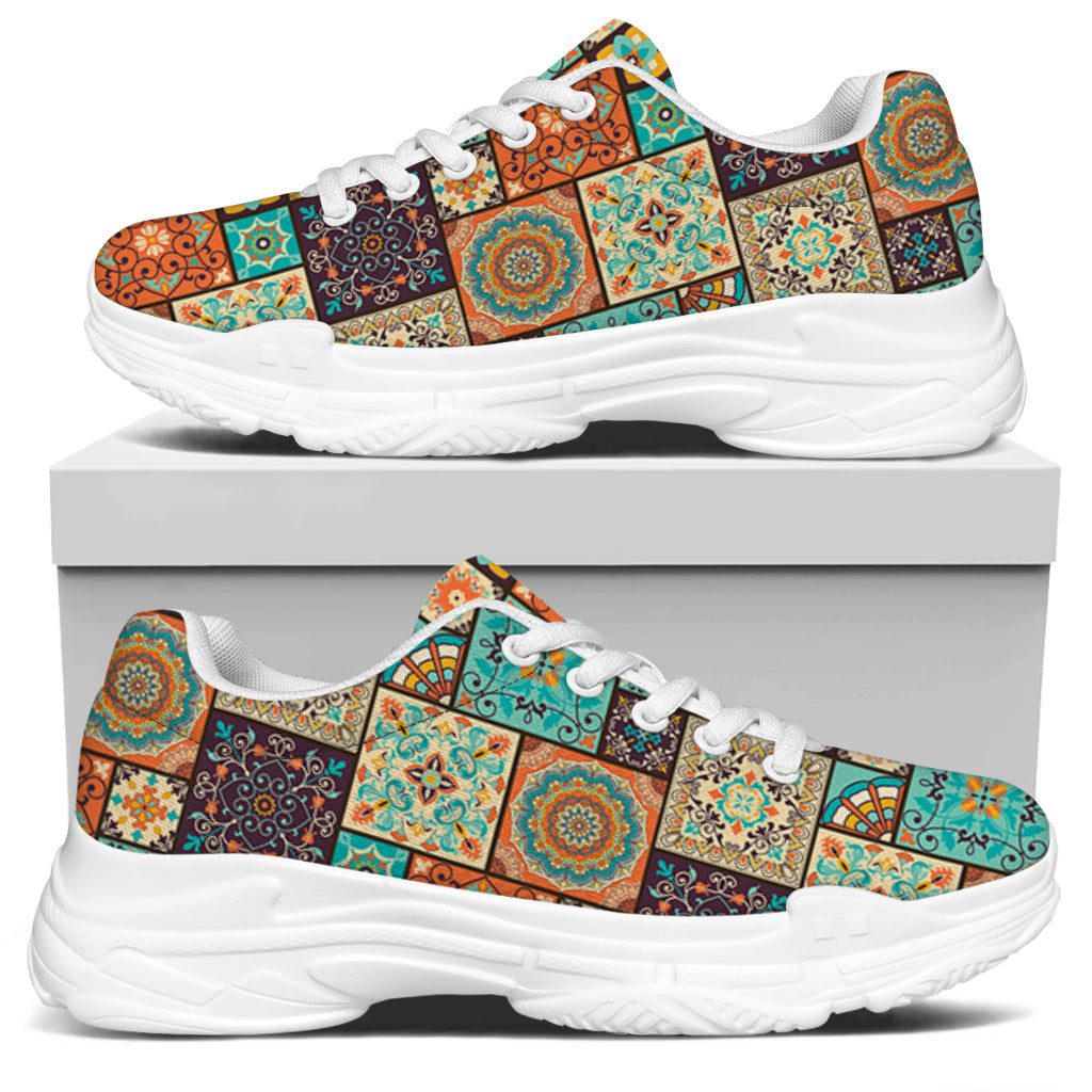 Vintage Floral Patchwork Pattern Print White Chunky Shoes