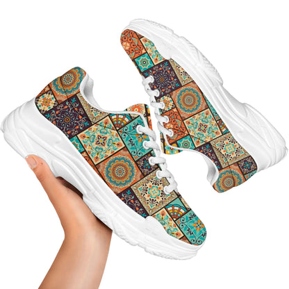 Vintage Floral Patchwork Pattern Print White Chunky Shoes