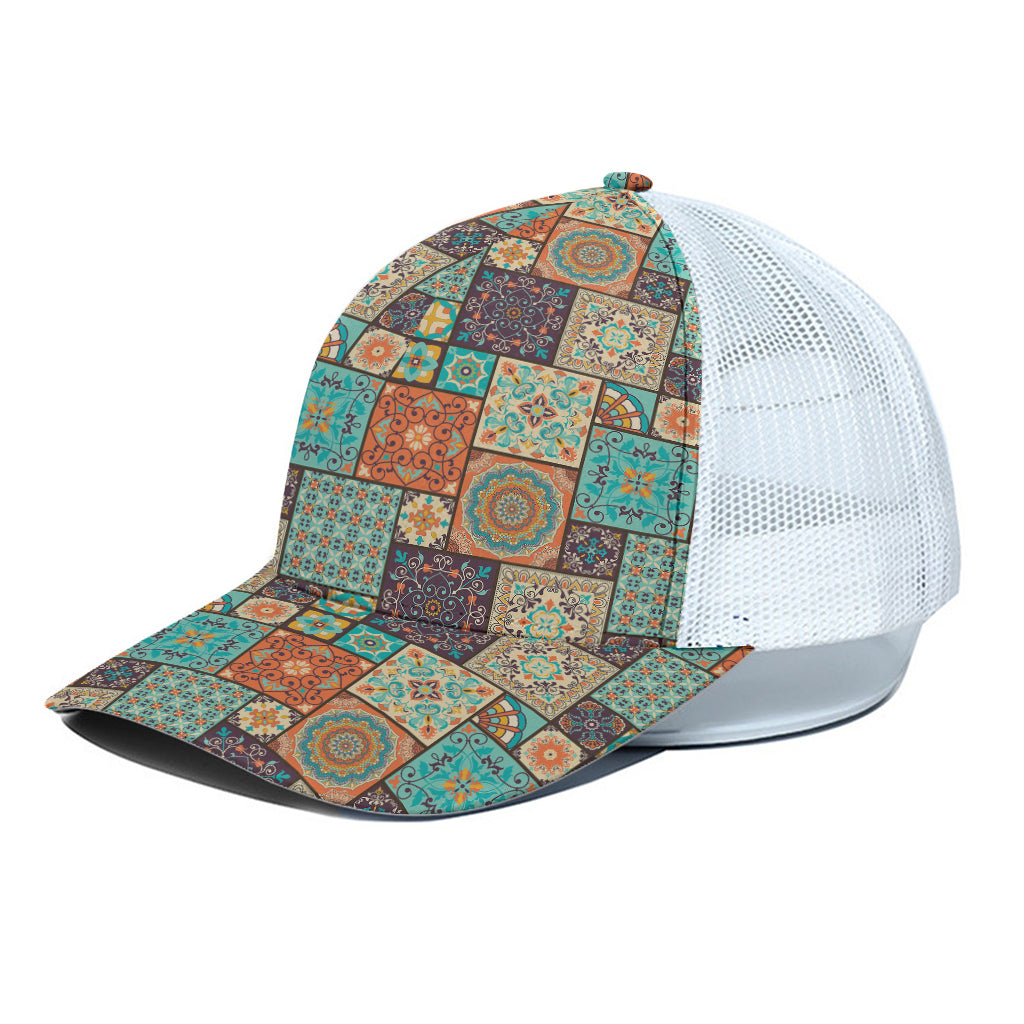 Vintage Floral Patchwork Pattern Print White Mesh Trucker Cap