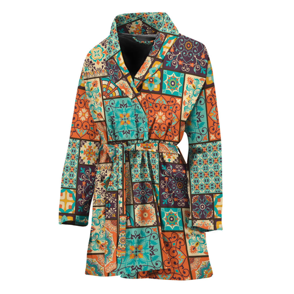 Vintage Floral Patchwork Pattern Print Women's Bathrobe