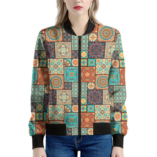 Vintage Floral Patchwork Pattern Print Women's Bomber Jacket
