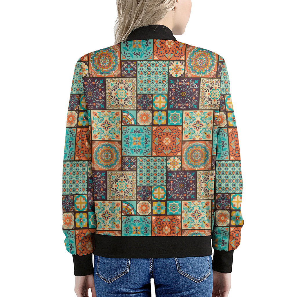 Vintage Floral Patchwork Pattern Print Women's Bomber Jacket