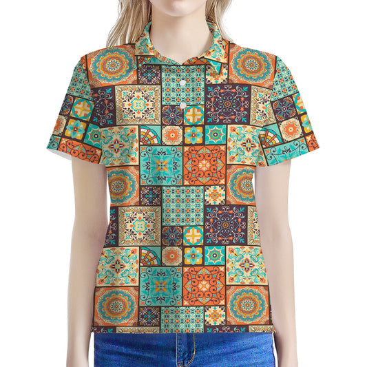 Vintage Floral Patchwork Pattern Print Women's Polo Shirt