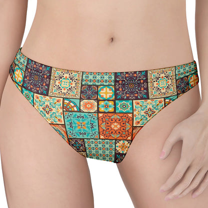 Vintage Floral Patchwork Pattern Print Women's Thong