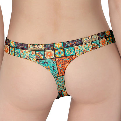 Vintage Floral Patchwork Pattern Print Women's Thong