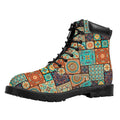 Vintage Floral Patchwork Pattern Print Padded Collar Lace Up Boots