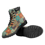Vintage Floral Patchwork Pattern Print Work Boots