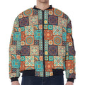Vintage Floral Patchwork Pattern Print Zip Sleeve Bomber Jacket