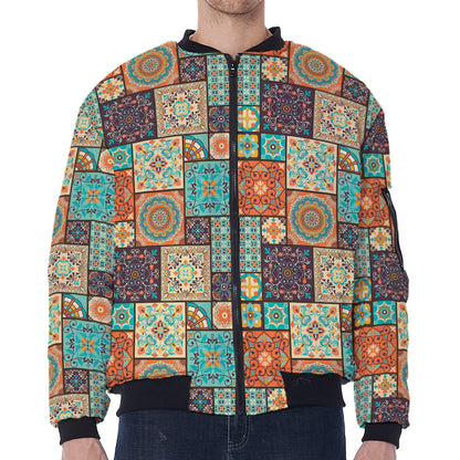 Vintage Floral Patchwork Pattern Print Zip Sleeve Bomber Jacket