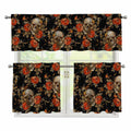 Vintage Floral Skull Pattern Print 3 Piece Kitchen Curtains