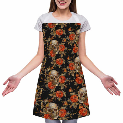 Vintage Floral Skull Pattern Print Adjustable Apron