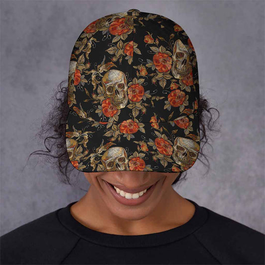 Vintage Floral Skull Pattern Print Baseball Cap