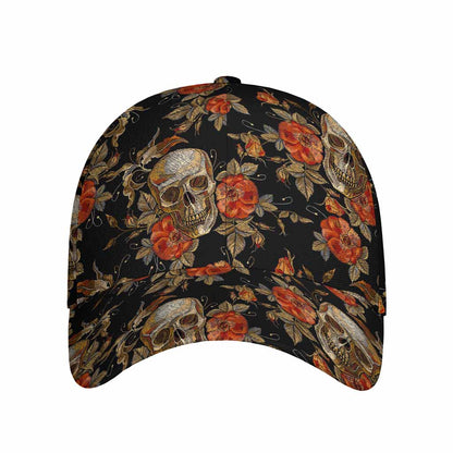 Vintage Floral Skull Pattern Print Baseball Cap