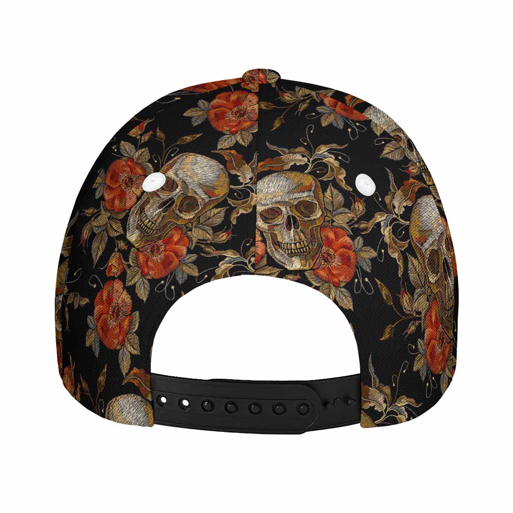 Vintage Floral Skull Pattern Print Baseball Cap