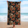 Vintage Floral Skull Pattern Print Beach Towel