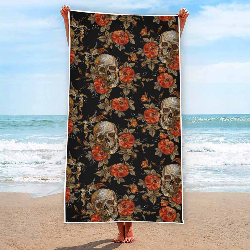 Vintage Floral Skull Pattern Print Beach Towel
