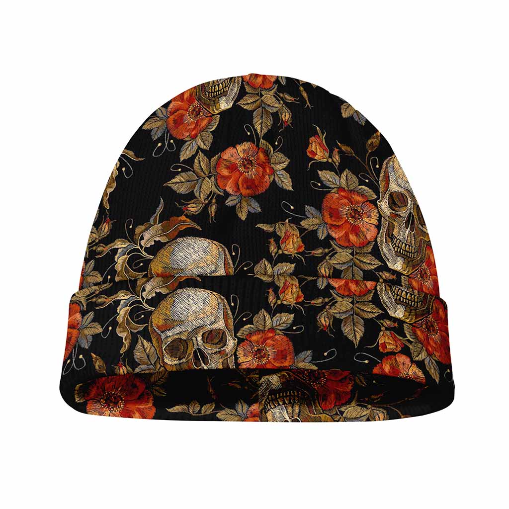 Vintage Floral Skull Pattern Print Beanie