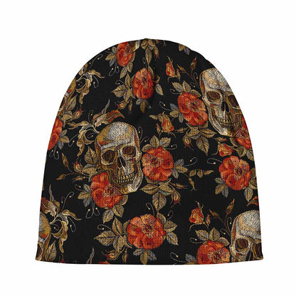 Vintage Floral Skull Pattern Print Beanie
