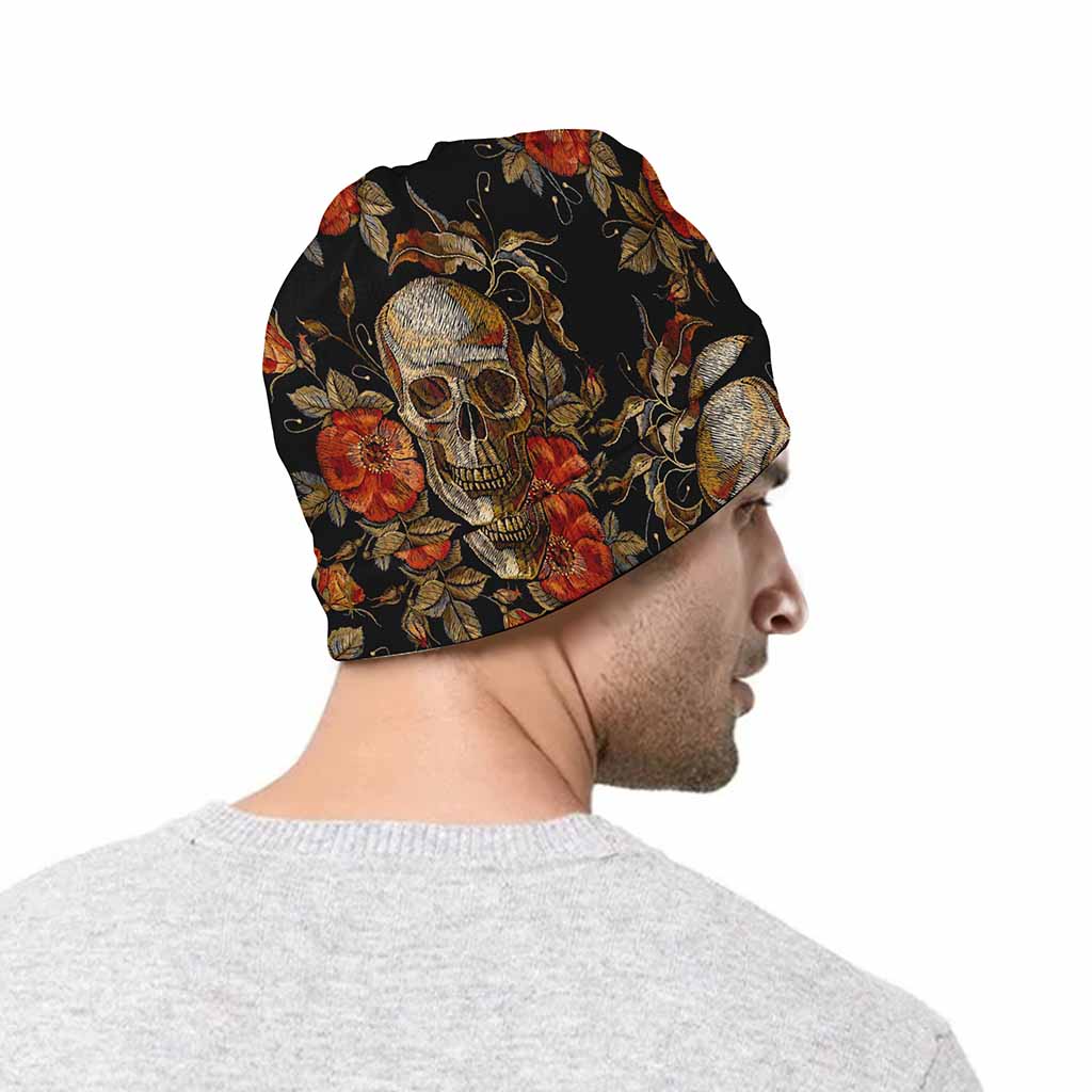 Vintage Floral Skull Pattern Print Beanie