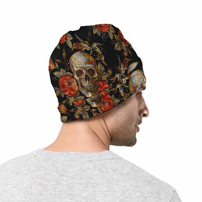 Vintage Floral Skull Pattern Print Beanie