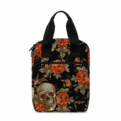 Vintage Floral Skull Pattern Print Bible Tote Bag