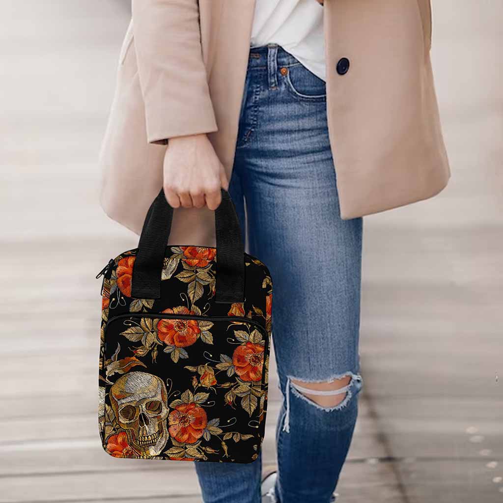 Vintage Floral Skull Pattern Print Bible Tote Bag