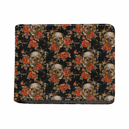 Vintage Floral Skull Pattern Print Bifold Wallet