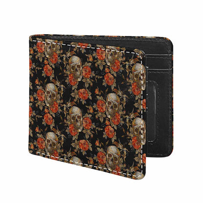 Vintage Floral Skull Pattern Print Bifold Wallet