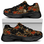 Vintage Floral Skull Pattern Print Black Chunky Shoes