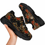 Vintage Floral Skull Pattern Print Black Chunky Shoes