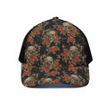 Vintage Floral Skull Pattern Print Black Mesh Trucker Hat