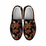 Vintage Floral Skull Pattern Print Black Slip On Sneakers