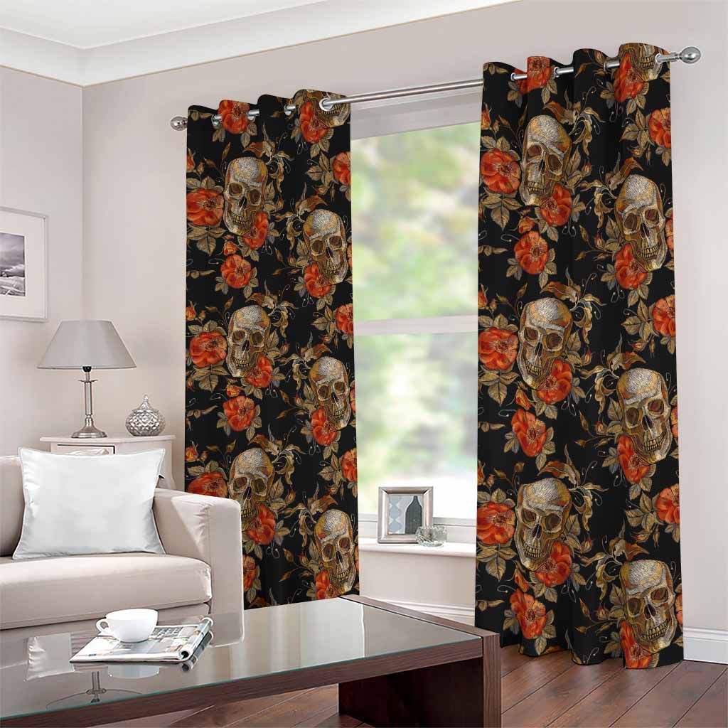 Vintage Floral Skull Pattern Print Blackout Grommet Curtains