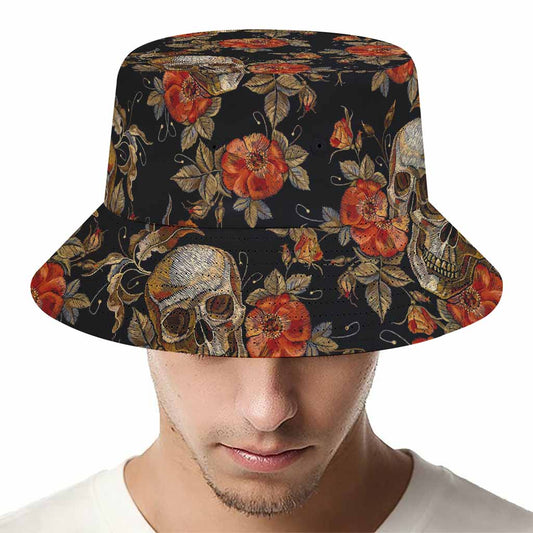 Vintage Floral Skull Pattern Print Bucket Hat
