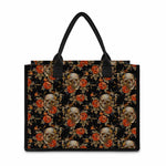 Vintage Floral Skull Pattern Print Canvas Tote Bag