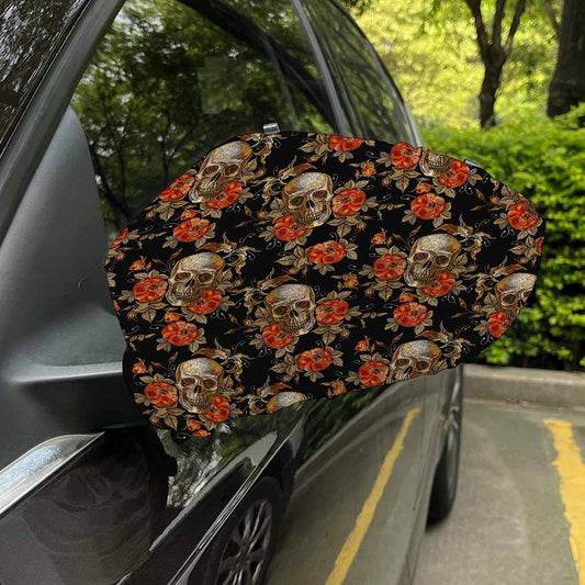 Vintage Floral Skull Pattern Print Car Side Mirror Covers