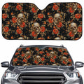 Vintage Floral Skull Pattern Print Car Windshield Sun Shade