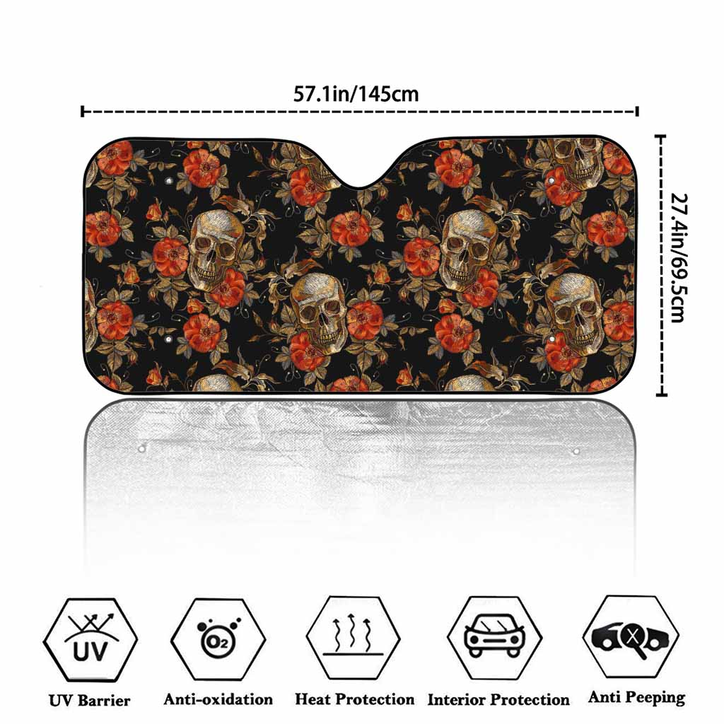 Vintage Floral Skull Pattern Print Car Windshield Sun Shade