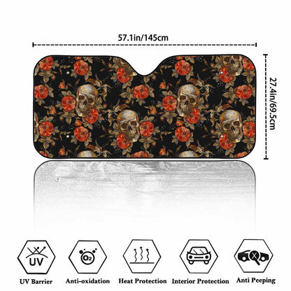 Vintage Floral Skull Pattern Print Car Windshield Sun Shade