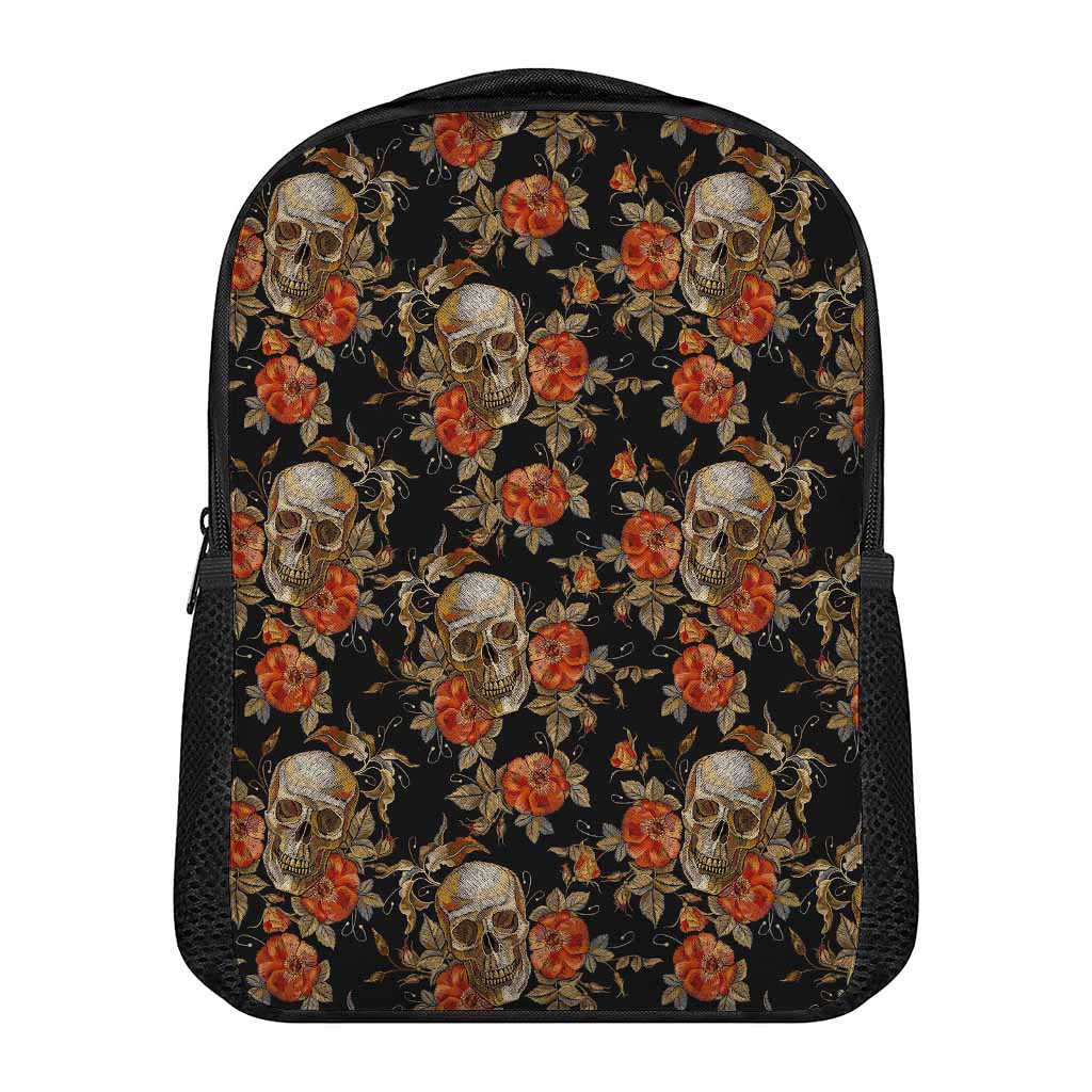 Vintage Floral Skull Pattern Print Casual Backpack