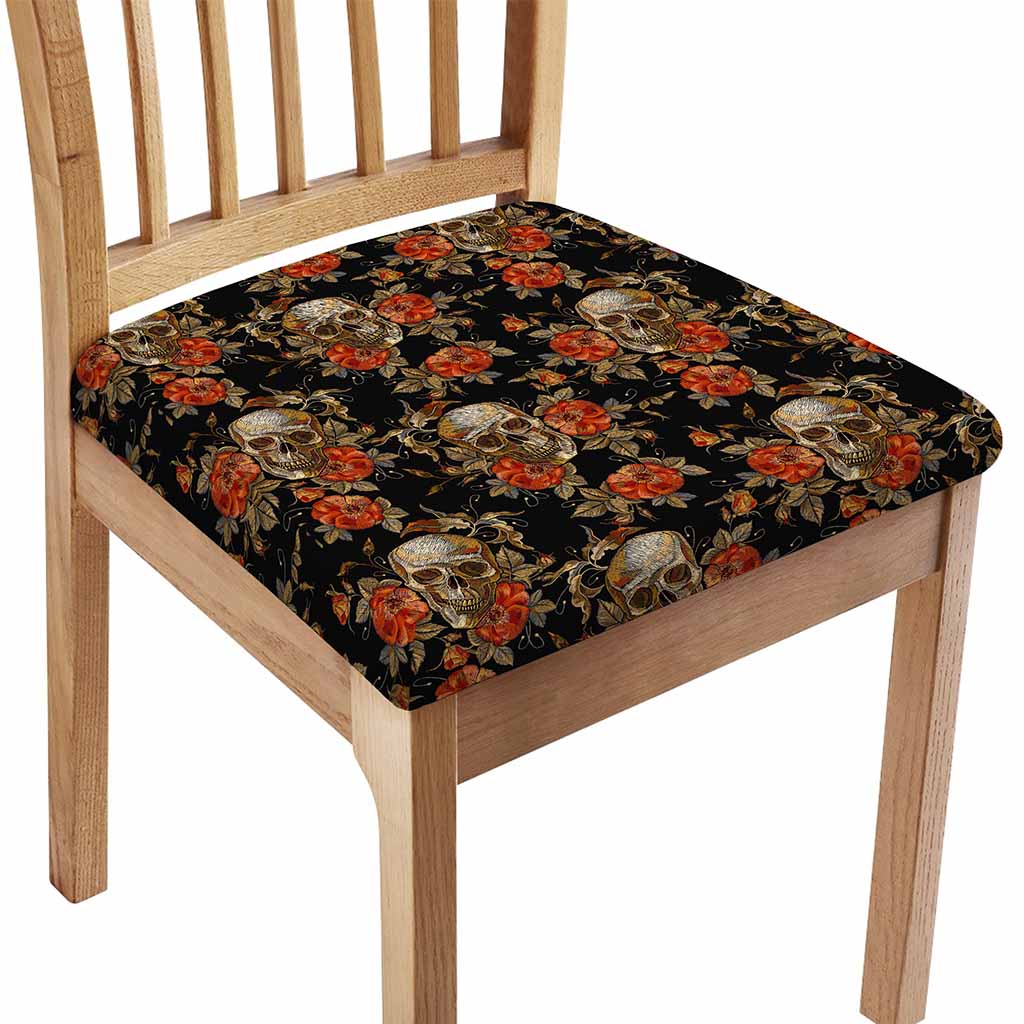 Vintage Floral Skull Pattern Print Chair Cushion Cover
