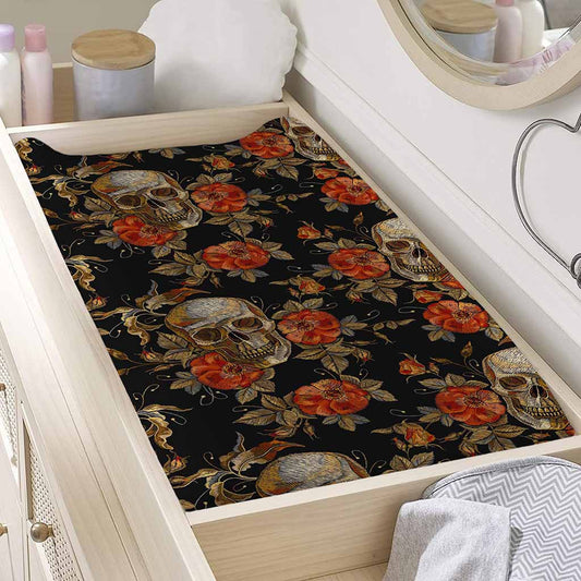 Vintage Floral Skull Pattern Print Changing Pad Cover