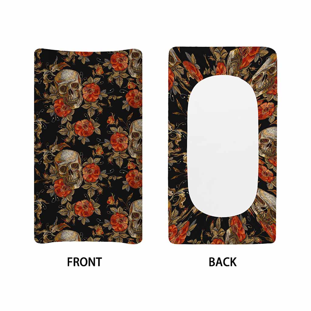 Vintage Floral Skull Pattern Print Changing Pad Cover