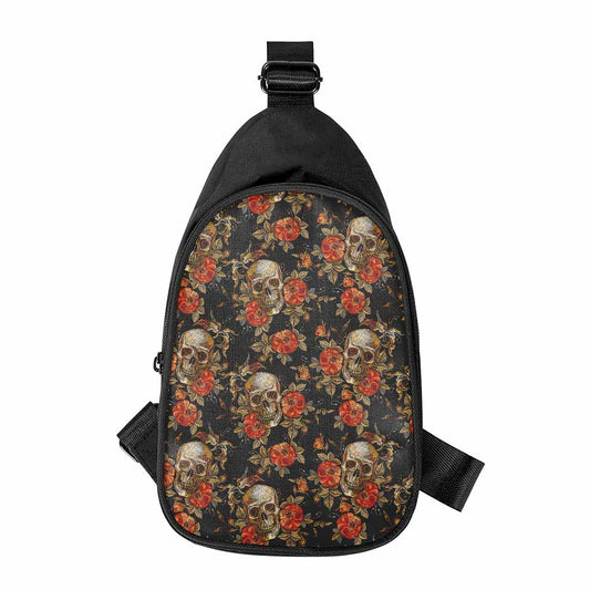 Vintage Floral Skull Pattern Print Chest Bag