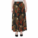 Vintage Floral Skull Pattern Print Chiffon Maxi Skirt