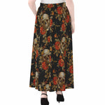 Vintage Floral Skull Pattern Print Chiffon Maxi Skirt
