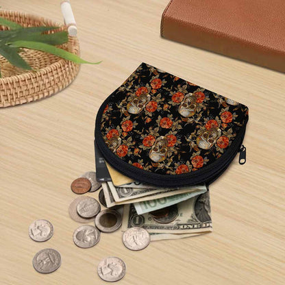 Vintage Floral Skull Pattern Print Coin Purse