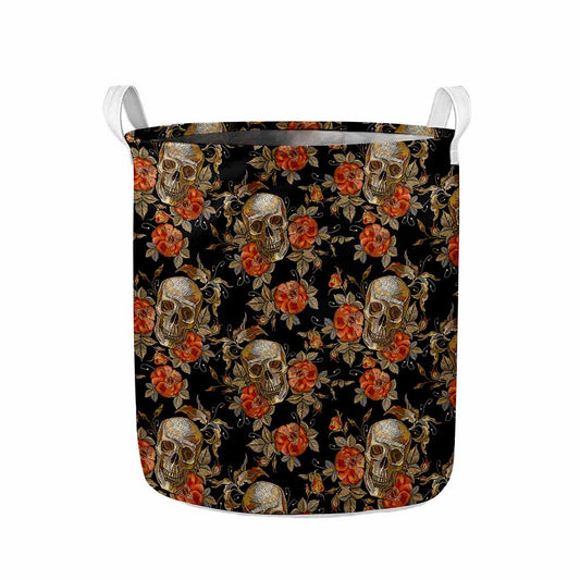 Vintage Floral Skull Pattern Print Collapsible Laundry Basket