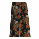 Vintage Floral Skull Pattern Print Cotton Front Slit Maxi Skirt