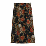 Vintage Floral Skull Pattern Print Cotton Front Slit Maxi Skirt